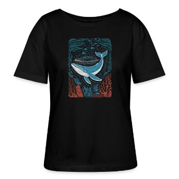 Lebendiges farbenfrohes künstlerisches Hai-Design - Stanley/Stella Relaxed Rundhals Frauen Bio-T-Shirt SERENA - Schwarz - Vorne - Anna (173cm)