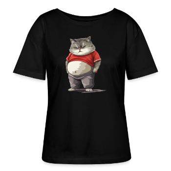 Lustiger Dicker Kater in Bequemer Kleidung - Stanley/Stella Relaxed Rundhals Frauen Bio-T-Shirt SERENA - Schwarz - Vorne - Anna (173cm)