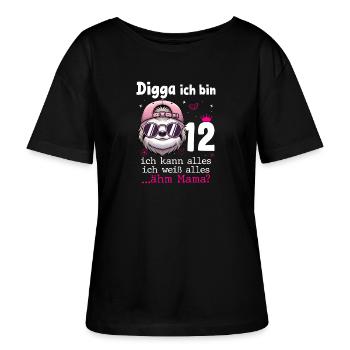 Digga Ich Bin 12 Kindergeburtstag Mädchen - Stanley/Stella Relaxed Rundhals Frauen Bio-T-Shirt SERENA - Schwarz - Vorne - Anna (173cm)