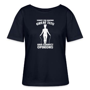 Désolé d’avoir de beaux seins et des opinions correctes - T-shirt bio à col rond SERENA Stanley/Stella Femme - marine - Devant - Anna (173cm)
