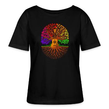 Yggdrasil Natur Musiker Baum Des Lebens - Stanley/Stella Relaxed Rundhals Frauen Bio-T-Shirt SERENA - Schwarz - Vorne - Anna (173cm)