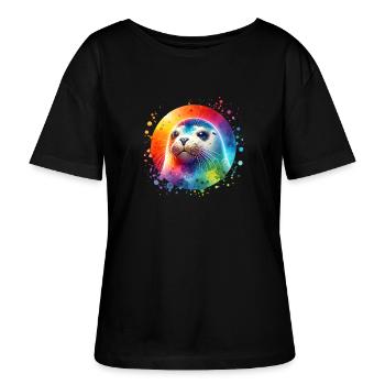 Robbe Seehund - Stanley/Stella Relaxed Rundhals Frauen Bio-T-Shirt SERENA - Schwarz - Vorne - Anna (173cm)