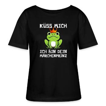 Froschkostüm KÜSS MICH ICH BIN EIN MÄRCHENPRINZ - Stanley/Stella Relaxed Rundhals Frauen Bio-T-Shirt SERENA - Schwarz - Vorne - Anna (173cm)