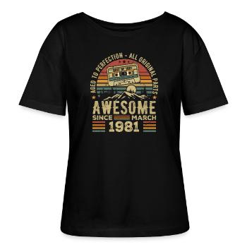 März 1981 Geburtstagsgeschenk März 1981 März 1981 - Stanley/Stella Relaxed Rundhals Frauen Bio-T-Shirt SERENA - Schwarz - Vorne - Anna (173cm)