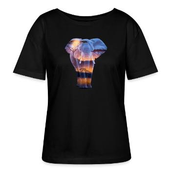 Elefant Afrikanischer Sonnenuntergang Savanne - Stanley/Stella Relaxed Rundhals Frauen Bio-T-Shirt SERENA - Schwarz - Vorne - Anna (173cm)
