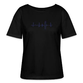 Flugzeug EKG Herzschlag - Stanley/Stella Relaxed Rundhals Frauen Bio-T-Shirt SERENA - Schwarz - Vorne - Anna (173cm)
