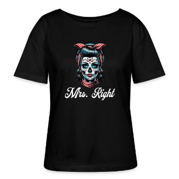 Mrs. Right Totenkopf Schminke Sugar Skull - Stanley/Stella Relaxed Rundhals Frauen Bio-T-Shirt SERENA - Schwarz - Vorne - Anna (173cm)