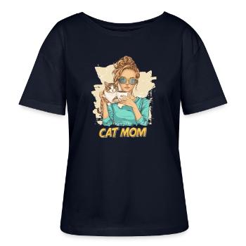 Cat Mom Coffee Katze Katzenmama - Stanley/Stella SERENA Relaxed Women’s Organic Round Neck T-shirt - navy - Front - Anna (173cm)