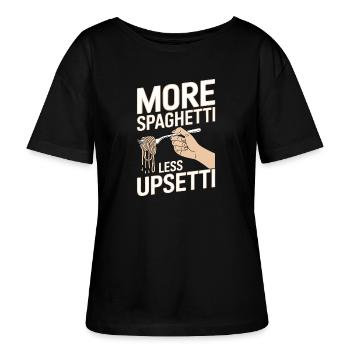 More Spaghetti Less Upsetti - Stanley/Stella Relaxed Rundhals Frauen Bio-T-Shirt SERENA - Schwarz - Vorne - Anna (173cm)