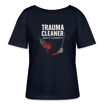 Forensic Cleaner Dark Humor Tatort Biohazard - Stanley/Stella Relaxed Rundhals Frauen Bio-T-Shirt SERENA - Navy - Vorne - Anna (173cm)
