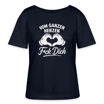 Vom Herzen F*ck Dich – Sarkasmus Shirt - Stanley/Stella Relaxed Rundhals Frauen Bio-T-Shirt SERENA - Navy - Vorne - Anna (173cm)