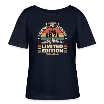 Jubiläumsjahrgang April 1971 - Stanley/Stella Relaxed Rundhals Frauen Bio-T-Shirt SERENA - Navy - Vorne - Anna (173cm)