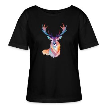 Hirsch Vektor Kunst mit lebendigen Farben Illustration - Stanley/Stella Relaxed Rundhals Frauen Bio-T-Shirt SERENA - Schwarz - Vorne - Anna (173cm)