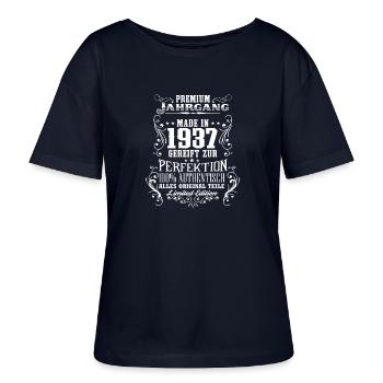 1937 81 Premium Jahrgang Geburtstag Geschenk DE - Stanley/Stella Relaxed Rundhals Frauen Bio-T-Shirt SERENA - Navy - Vorne - Anna (173cm)