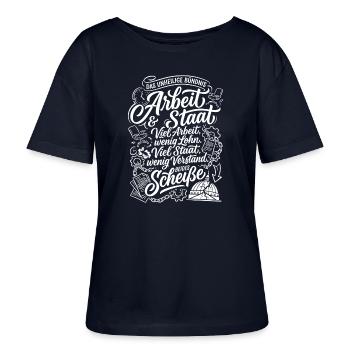 Arbeit und Staat Das Unheilige Bündnis - Stanley/Stella Relaxed Rundhals Frauen Bio-T-Shirt SERENA - Navy - Vorne - Anna (173cm)