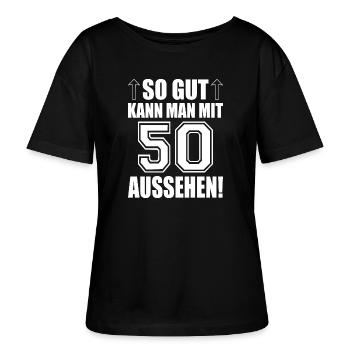 So gut kann man mit 50 aussehen - Stanley/Stella Relaxed Rundhals Frauen Bio-T-Shirt SERENA - Schwarz - Vorne - Anna (173cm)