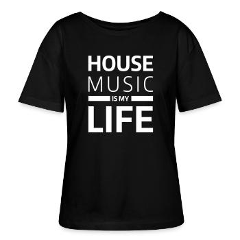 house music is my life techno Club DJ Musik - Stanley/Stella SERENA Relaxed Women’s Organic Round Neck T-shirt - black - Front - Anna (173cm)