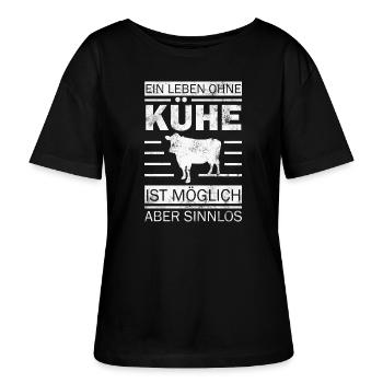 Kuh Kühe - Stanley/Stella Relaxed Rundhals Frauen Bio-T-Shirt SERENA - Schwarz - Vorne - Anna (173cm)