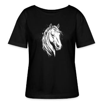 Cheval Tête d’équitation Cavalier Cheval Femme - T-shirt bio à col rond SERENA Stanley/Stella Femme - noir - Devant - Anna (173cm)