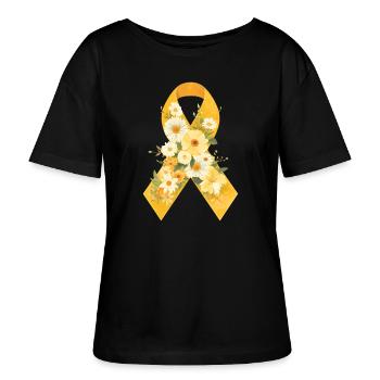 Ruban jaune pour l’endométriose avec motif de fleurs - T-shirt bio à col rond SERENA Stanley/Stella Femme - noir - Devant - Anna (173cm)