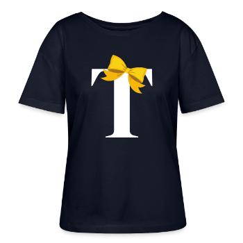 Lettre t nœud jaune - T-shirt bio à col rond SERENA Stanley/Stella Femme - marine - Devant - Anna (173cm)