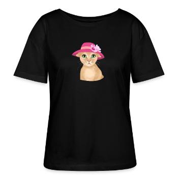 Katze mit Hut und Blume - Stanley/Stella Relaxed Rundhals Frauen Bio-T-Shirt SERENA - Schwarz - Vorne - Anna (173cm)