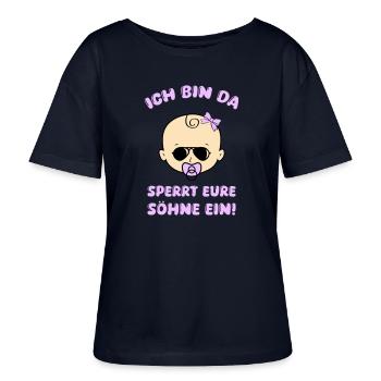 Baby girl locks up your sons - Stanley/Stella SERENA Relaxed Women’s Organic Round Neck T-shirt - navy - Front - Anna (173cm)