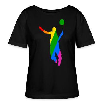 Rainbow Badminton Tennis Design - Stanley/Stella SERENA Relaxed Women’s Organic Round Neck T-shirt - black - Front - Anna (173cm)