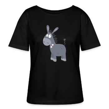 Kleiner Esel Mit Blümchen I Muli Maultier Comic - Stanley/Stella Relaxed Rundhals Frauen Bio-T-Shirt SERENA - Schwarz - Vorne - Anna (173cm)
