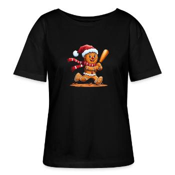 Drôle de bonhomme en pain d’épice Design de Noël - Baseball - T-shirt bio à col rond SERENA Stanley/Stella Femme - noir - Devant - Anna (173cm)