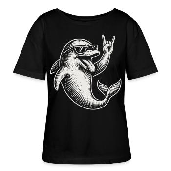 Metall Musik Rock Lustiger Delphin Heavy Metal - Stanley/Stella Relaxed Rundhals Frauen Bio-T-Shirt SERENA - Schwarz - Vorne - Anna (173cm)