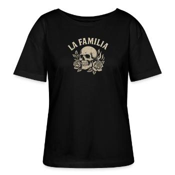 La Familia Schädel mit Rosen - Stanley/Stella Relaxed Rundhals Frauen Bio-T-Shirt SERENA - Schwarz - Vorne - Anna (173cm)