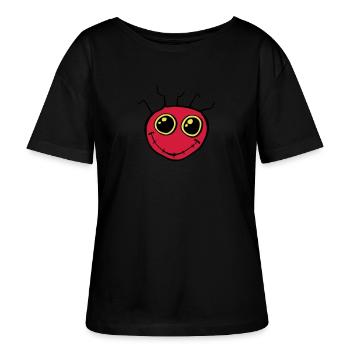 Fantazia Smiley face - Stanley/Stella SERENA Relaxed Women’s Organic Round Neck T-shirt - black - Front - Anna (173cm)