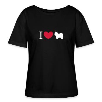 Tibet-Terrier - I Love Tibet Terrier Silhouette - Stanley/Stella Relaxed Rundhals Frauen Bio-T-Shirt SERENA - Schwarz - Vorne - Anna (173cm)