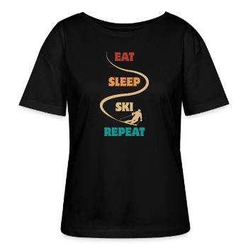 Eat Sleep Ski Repeat - Ski - Ski fahren - Stanley/Stella Relaxed Rundhals Frauen Bio-T-Shirt SERENA - Schwarz - Vorne - Anna (173cm)