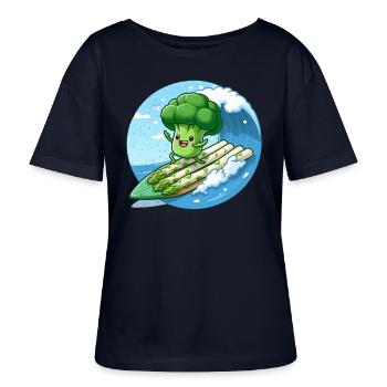 Le brocoli surfe sur les asperges - T-shirt bio à col rond SERENA Stanley/Stella Femme - marine - Devant - Anna (173cm)