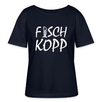 Fischkopp Fisch Fischkopf Küste Angler Fischer - Stanley/Stella Relaxed Rundhals Frauen Bio-T-Shirt SERENA - Navy - Vorne - Anna (173cm)