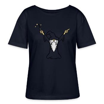 Wizard Magic Hat magic wand - Stanley/Stella SERENA Relaxed Women’s Organic Round Neck T-shirt - navy - Front - Anna (173cm)