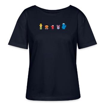 Sesamstraße Pixeldesign Charaktere - Stanley/Stella Relaxed Rundhals Frauen Bio-T-Shirt SERENA - Navy - Vorne - Anna (173cm)