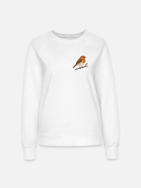 Rotkehlchen auf Zweig – Gartenvogel - Frauen Sweatshirt - Weiß
