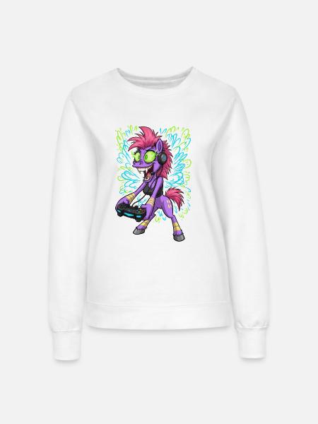 Neon Gaming Pony mit Kopfhörern - Frauen Sweatshirt - Weiß