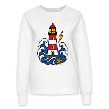 Marine-Leuchtturm- und Wellen-Tattoo-Stil - Frauen Sweatshirt - Weiß - Vorne - AI Model Female 172 dark (172cm)