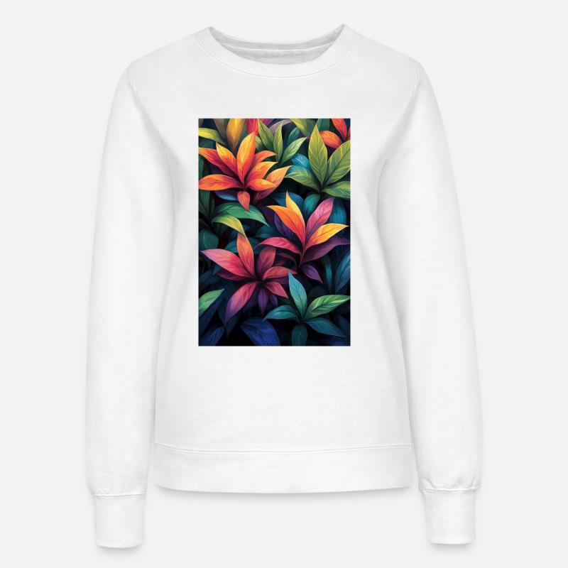 Neon Tropical Leaves Pattern - Women’s Sweatshirt - white