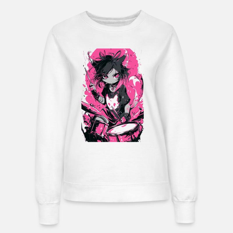 Cat Drummer Neon Pink - Women’s Sweatshirt - white