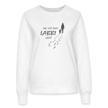 Die mit dem Labbi geht, Hundepfoten Labrador Gassi - Frauen Sweatshirt - Weiß - Vorne - AI Model Female 172 dark (172cm)
