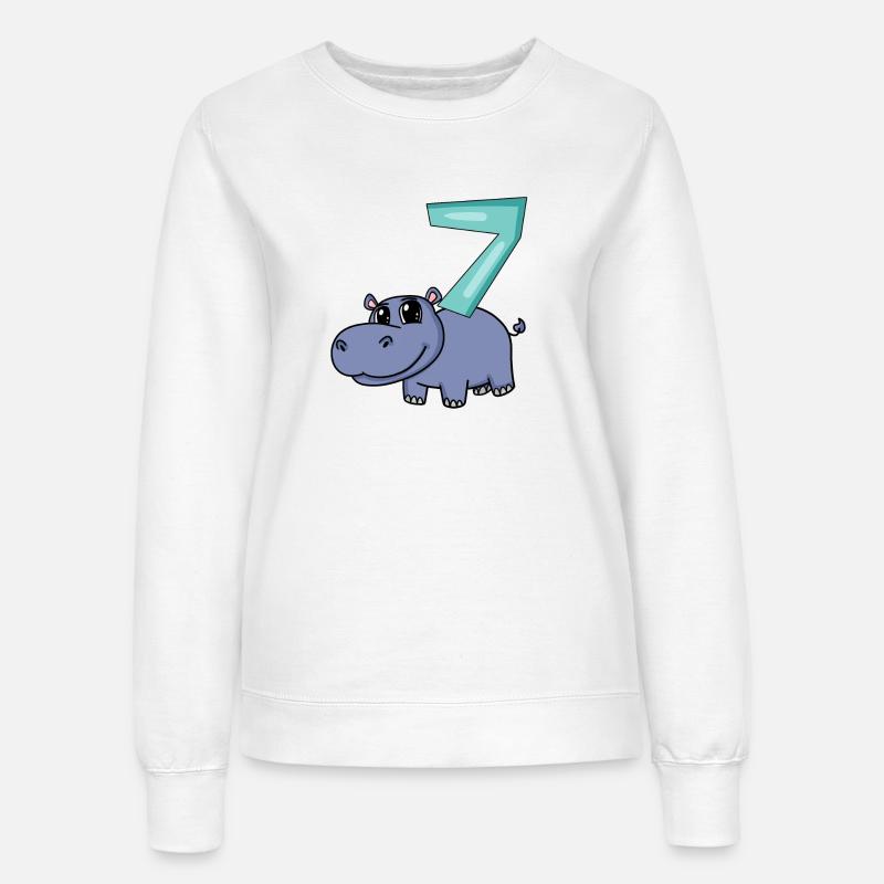 7th Birthday Motif Hippopotamus - Seven Years Old - Women’s Sweatshirt - white