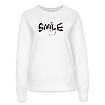 Cheerful smile motif in pink and black - Women’s Sweatshirt - white - Front - AI Model Female 172 dark (172cm)