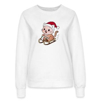 Ugly Christmas Katze auf dem Schlitten - Frauen Sweatshirt - Weiß - Vorne - AI Model Female 172 dark (172cm)