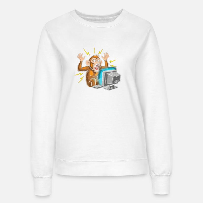 Monkey Computer Outbreak - Women’s Sweatshirt - white