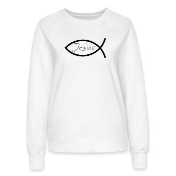 Jésus poisson noir Ichthys poisson poisson poisson - Sweat Femme - blanc - Devant - AI Model Female 172 dark (172cm)